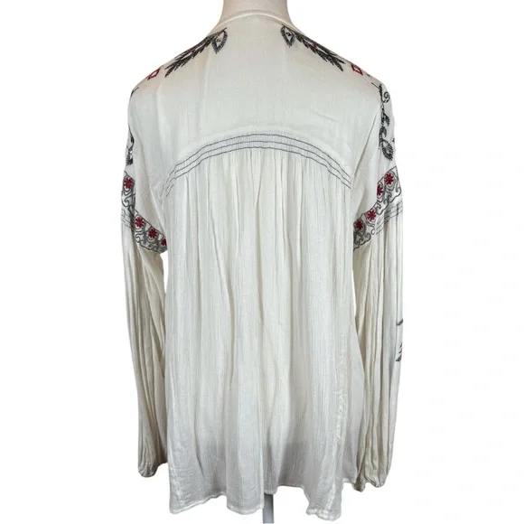 Free People White Blouse with Black and Red Embroidery - Picture 3 of 8